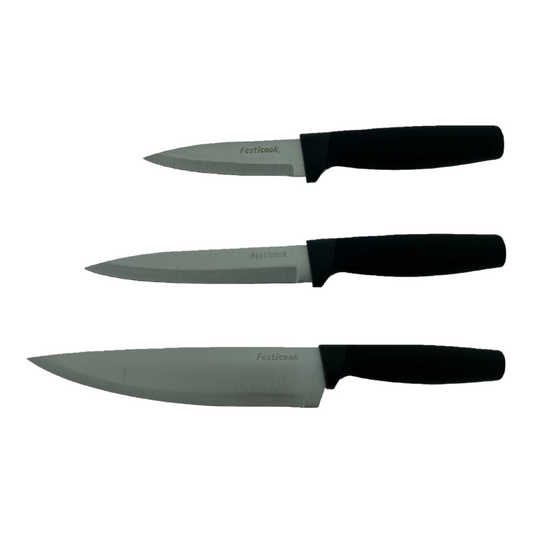 Messen Set 3-delig - Snijmessen, Keukenmessen en Aardappelschilmesje - Zwart RVS - Multifunctionele Set voor Culinaire Perfectie