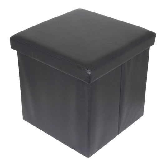 Multifunctionele Opvouwbare Opbergbox (Kruk) - 50L - Zwart - Ruimtebesparende Bewaarbox - Bijzettafel - Kunstleren Bekleding - Ideaal voor Opslag en Zitplaats