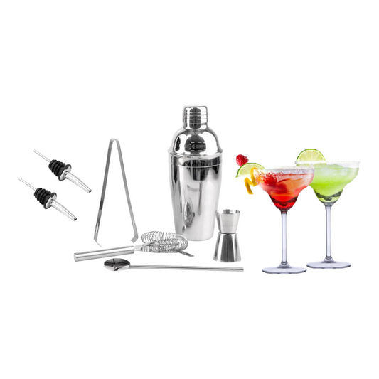 Cocktail set - 9 Delig - +2 Cocktailglazen - RVS - Cocktailshaker - Bartender kit - Drankbereiding Set