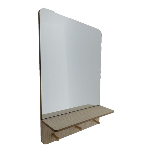 Spiegel Met Plank - 50 cm - Houtkleur - Hout - Badkamerspiegel - Natuurlijk - Make-up Spiegel