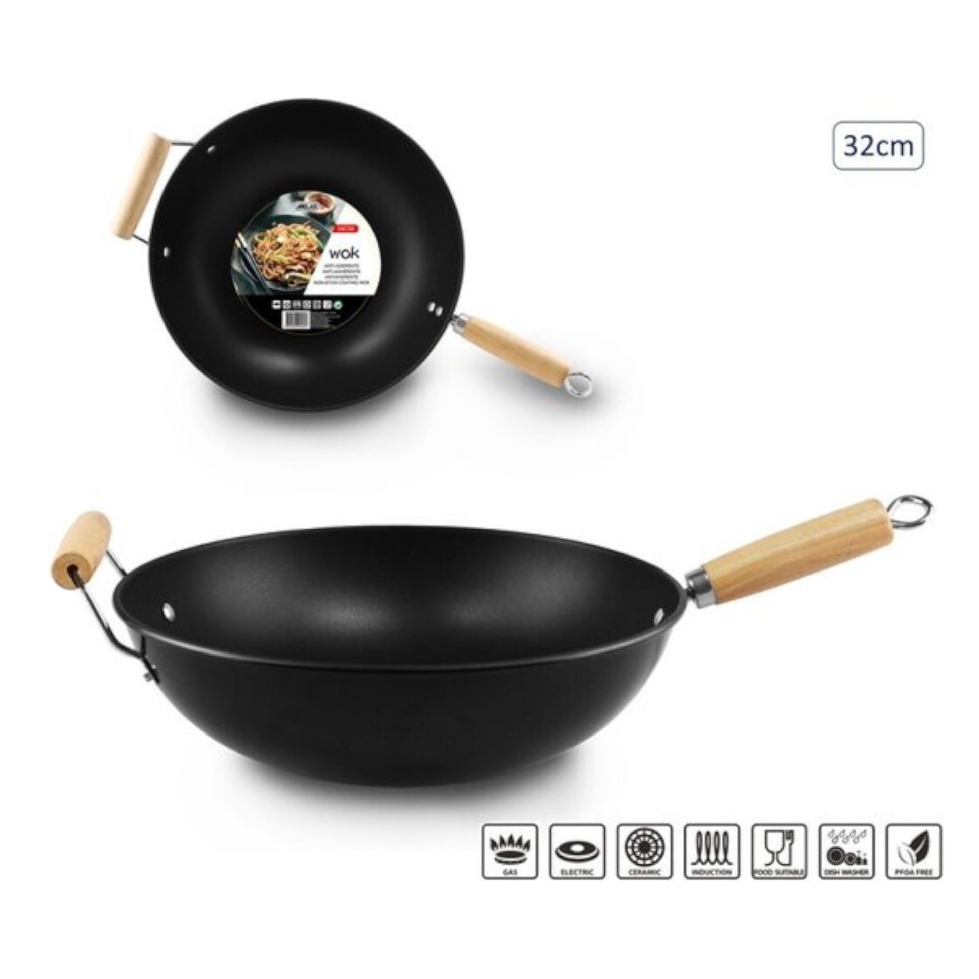 Wokpan - 32 cm Diameter - Anti-aanbak laag- Geschikt voor Alle Kookplaten, inclusief Inductie - Ideaal voor Dagelijkse Maaltijden & Culinaire Creaties  (PFAS VRIJ)