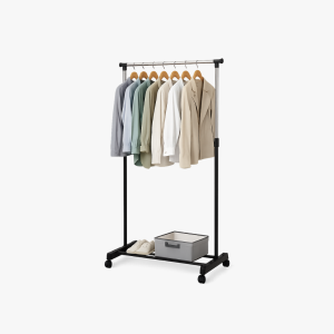 Kledingrek op wielen met enkele stang