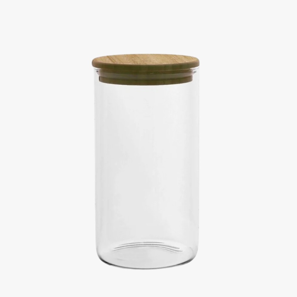 glazen voorraadpot van 1 liter met bamboe deksel