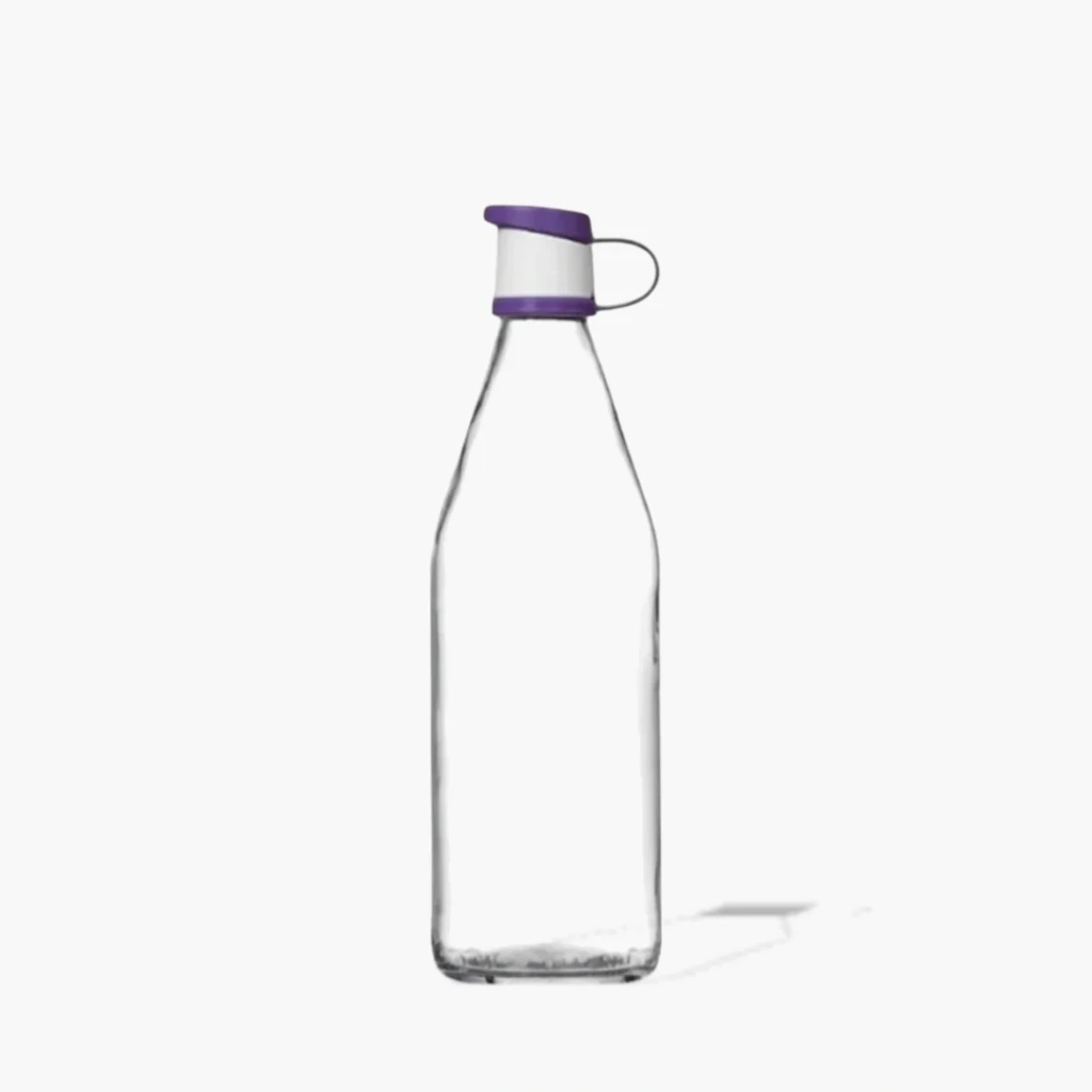 Drinkfles met paarse beugeldop