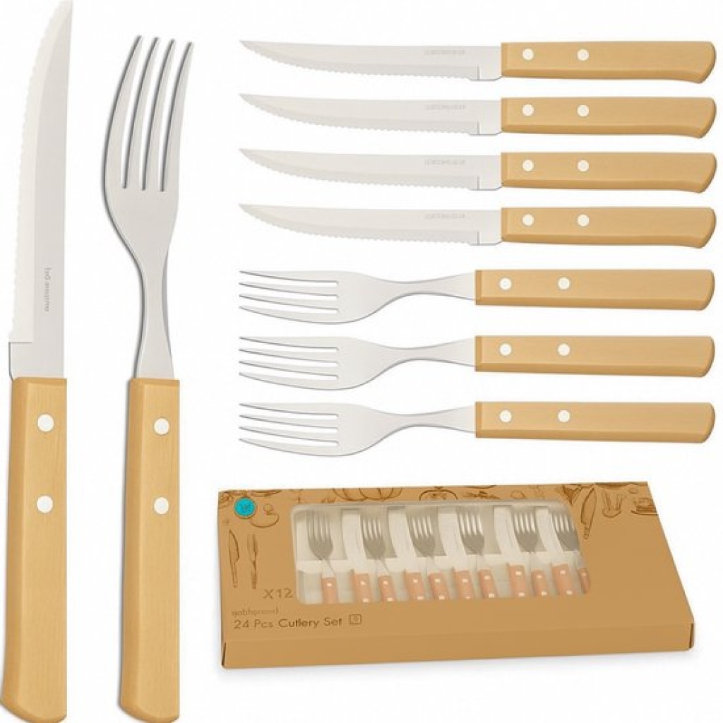 Houten steakmessenset voor 12 personen