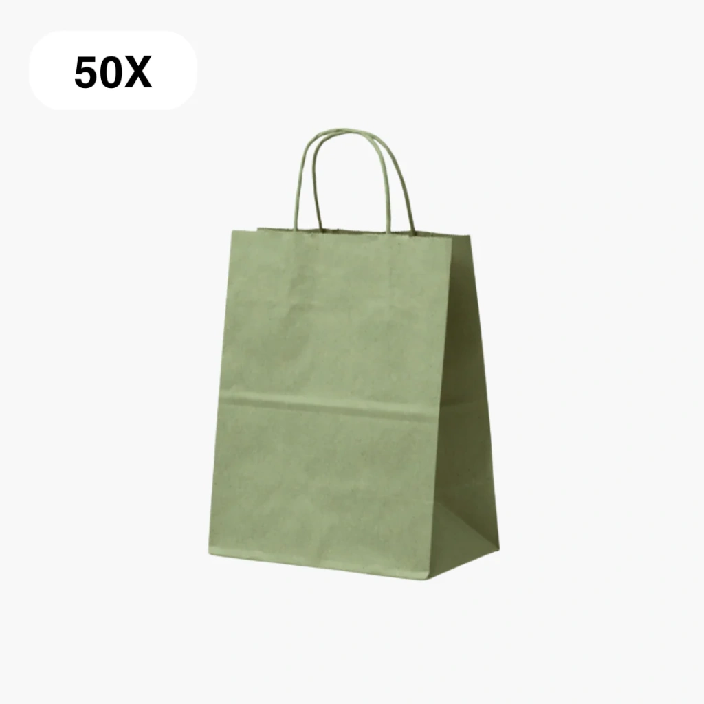 Set van 50 olijfgroene papieren tasjes